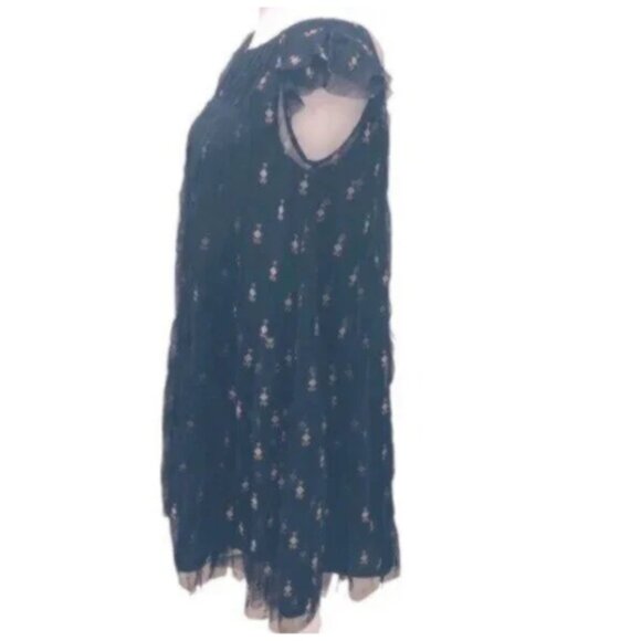 Ochirly Navy Print Overlay Boho Business Casual Party Dress Medium - Picture 2 of 8